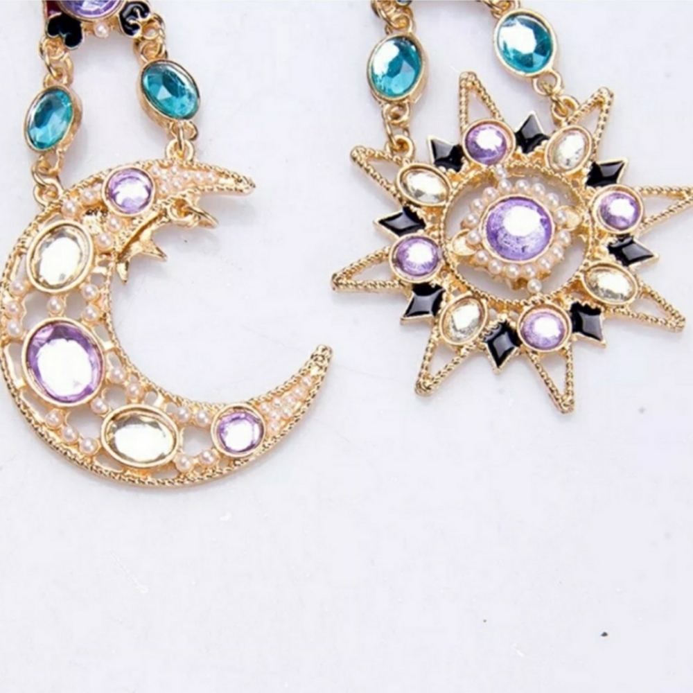 Celestial Stone & Crystal Dangle Earrings - Picture 3 of 9